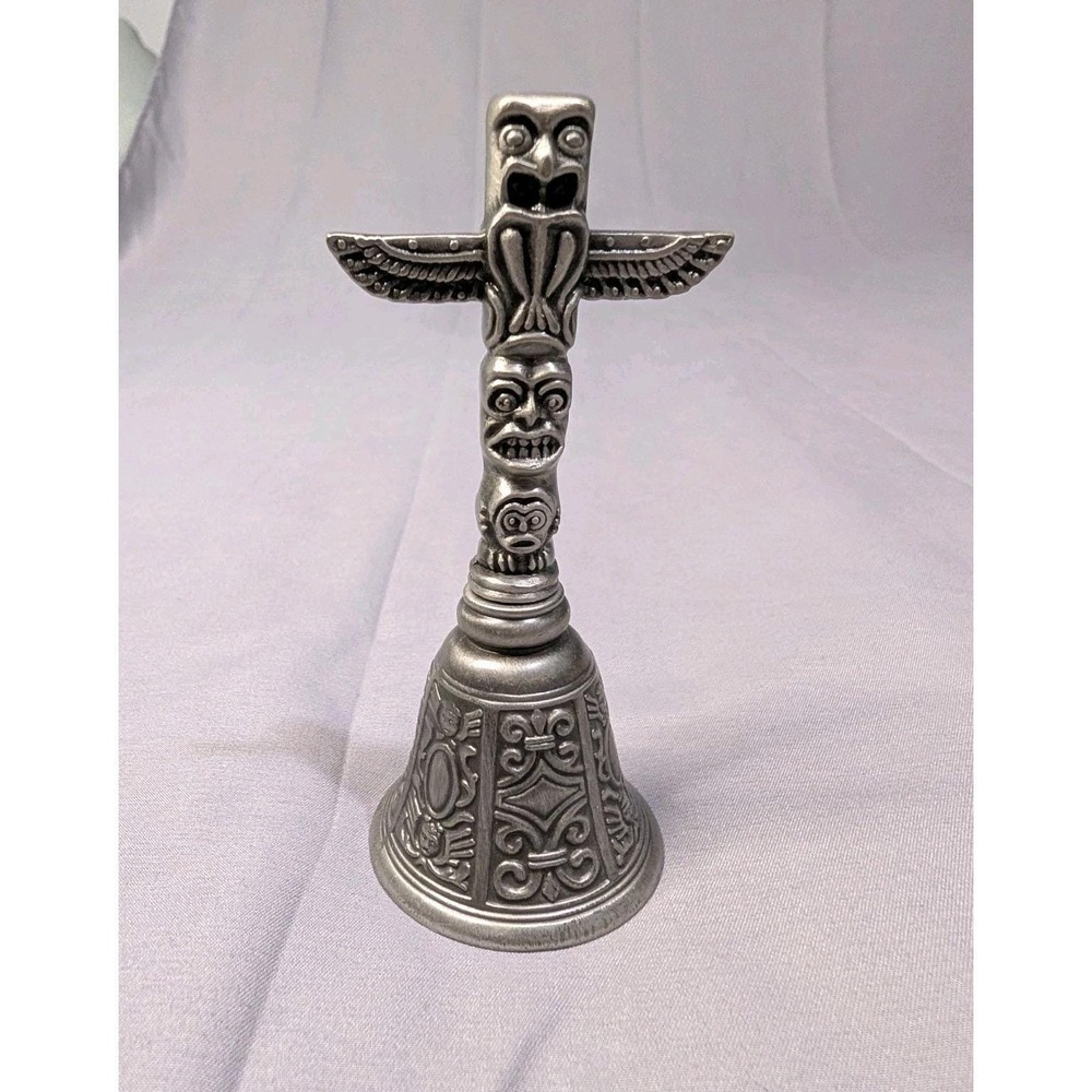 Vintage CHMFG Pewter Totem Pole Bell Made in USA Native Style Alaska Cabin Decor